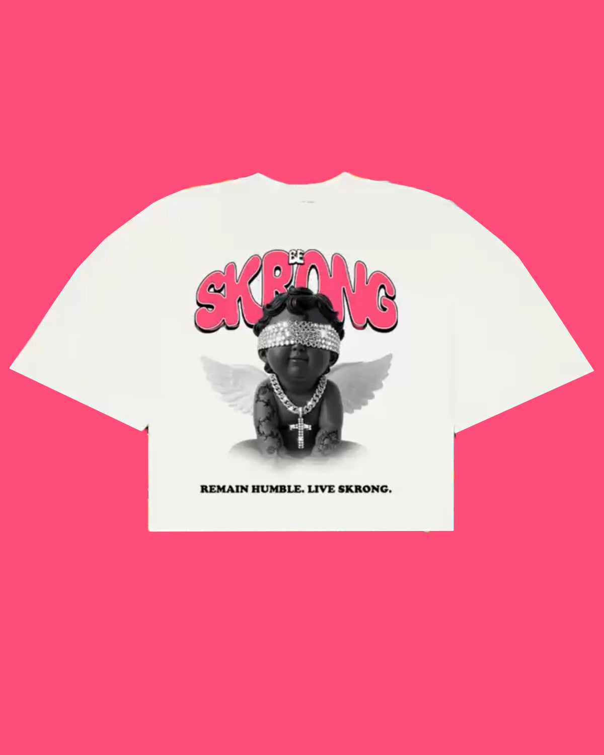 Beskrong Pink letters white t shirt